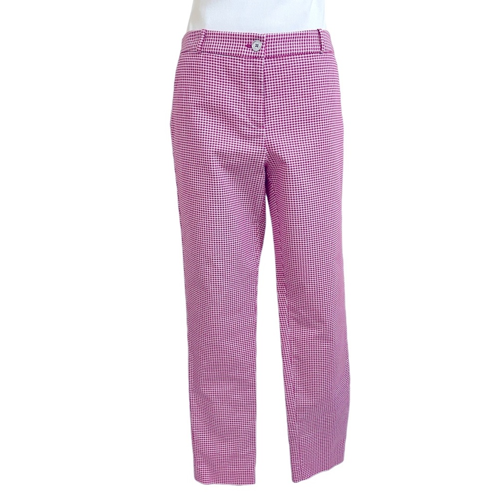 MICHAEL KORS Womens Pink White Herringbone Print Straight Leg Pants Size 10